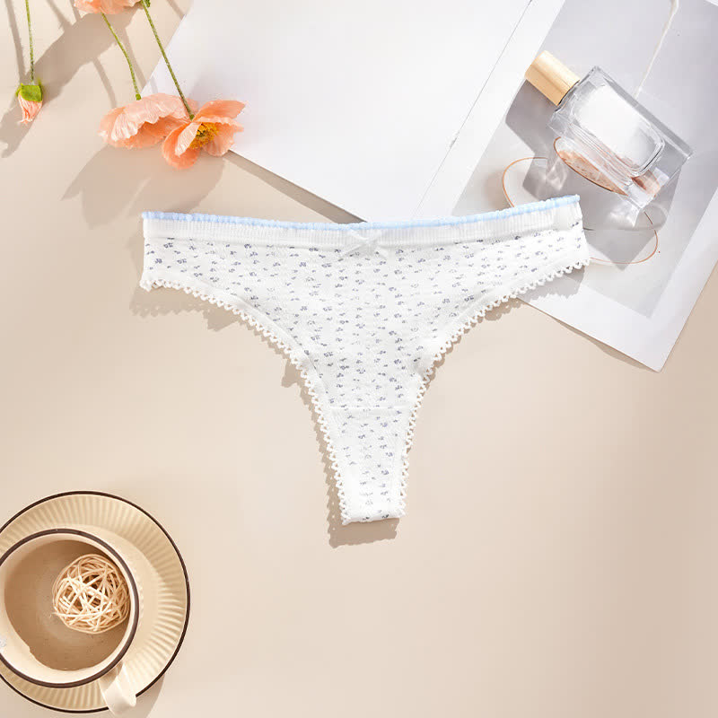 Low Rise Lace Trim Thong Panties(5 Packs) - White-B - XL - image 7