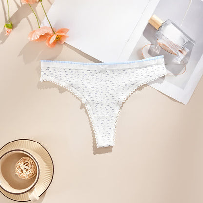 Low Rise Lace Trim Thong Panties(5 Packs) - White-B - XL - image 7