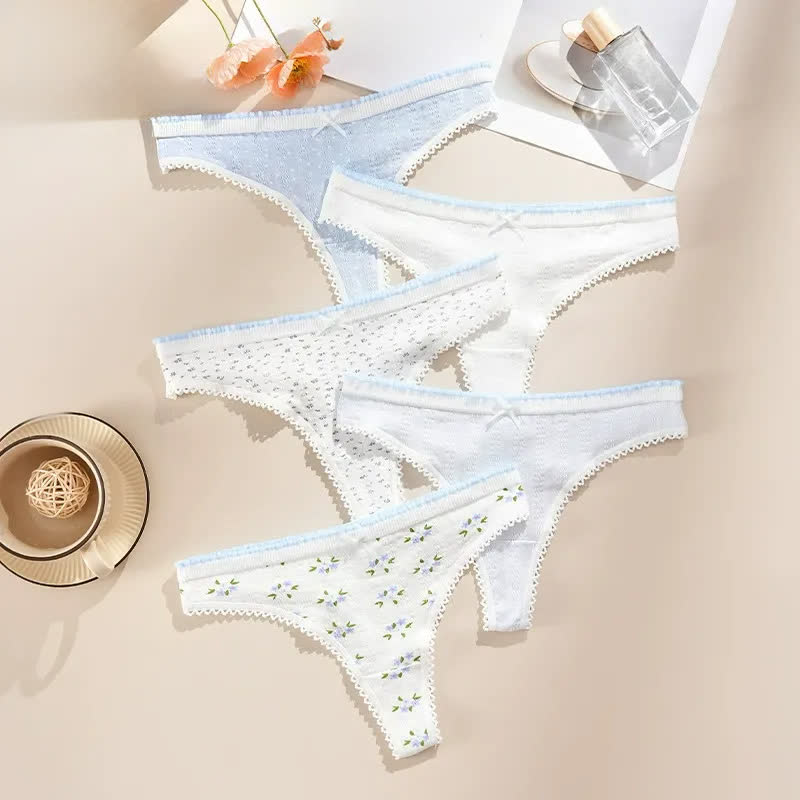 Low Rise Lace Trim Thong Panties(5 Packs) - Multicolor - XL - image 5