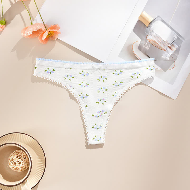 Low Rise Lace Trim Thong Panties(5 Packs) - White-A - XL - image 9