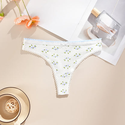 Low Rise Lace Trim Thong Panties(5 Packs) - White-A - XL - image 9