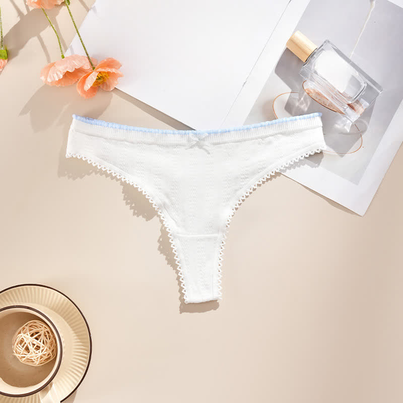 Low Rise Lace Trim Thong Panties(5 Packs) - White - XL - image 8
