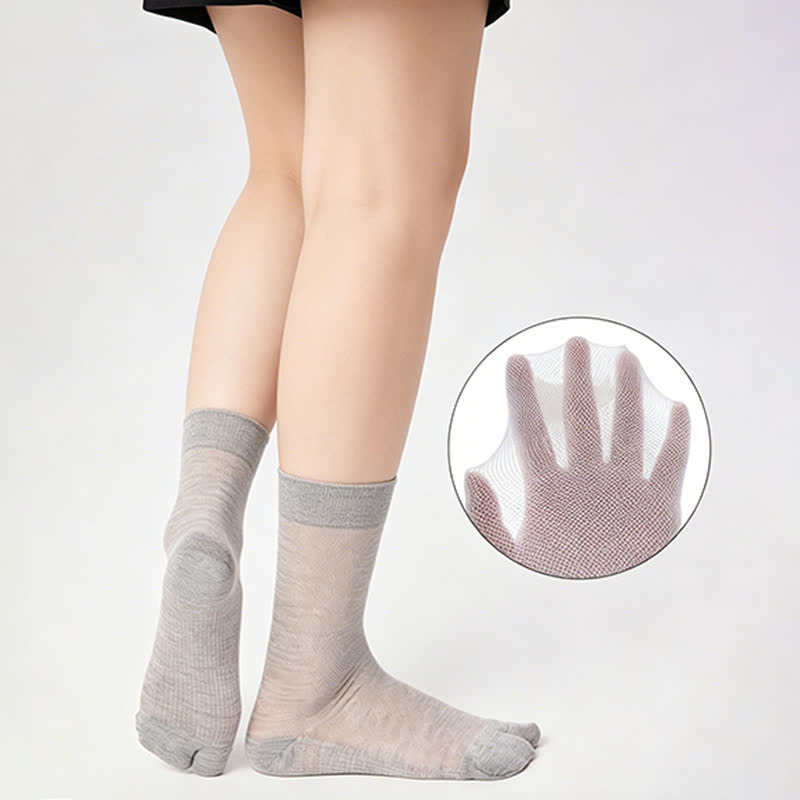 Sheer Ribbed Split Toe Knee High Socks(3 Pairs) - image 3