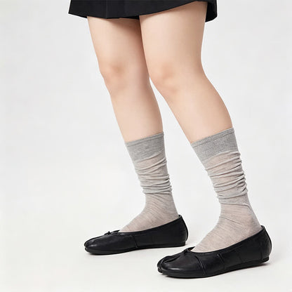 Sheer Ribbed Split Toe Knee High Socks(3 Pairs) - Grey - EU35-40(US2-7) - image 5