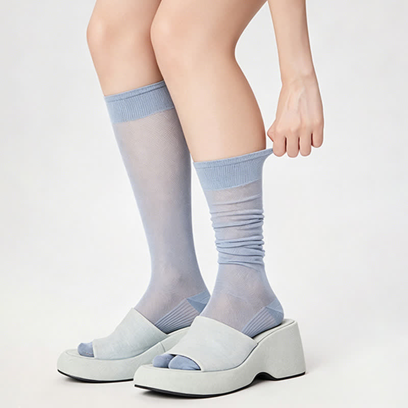Sheer Ribbed Split Toe Knee High Socks(3 Pairs) - image 2