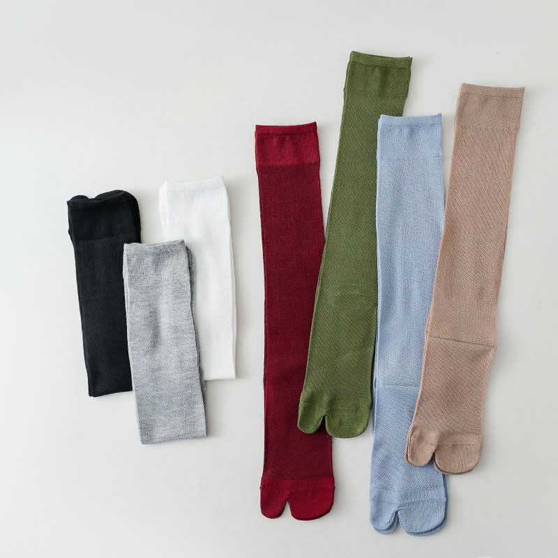 Sheer Ribbed Split Toe Knee High Socks(3 Pairs) - Green+Wine+Black - EU35-40(US2-7) - image 1