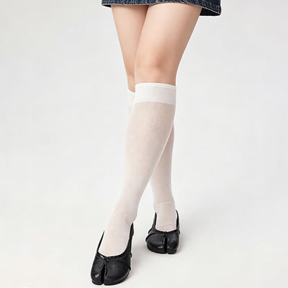 Sheer Ribbed Split Toe Knee High Socks(3 Pairs) - White - EU35-40(US2-7) - image 0