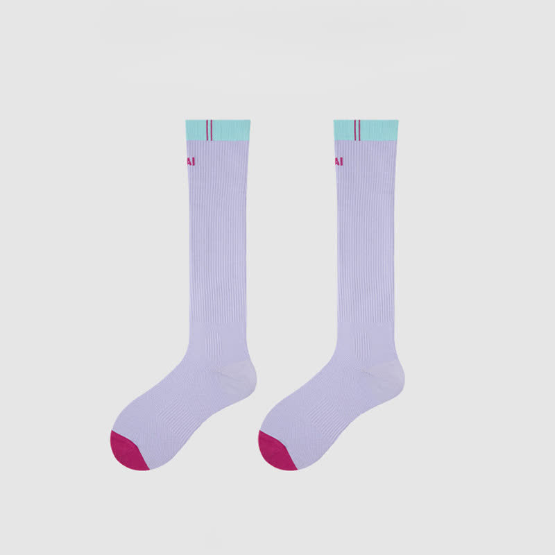 Colorblock Stripe Compression Socks(2 Pairs) - F - EU35-39(US2-6) - image 13