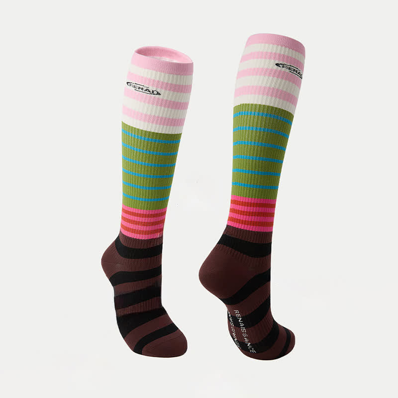 Colorblock Stripe Compression Socks(2 Pairs) - A - EU35-39(US2-6) - image 8