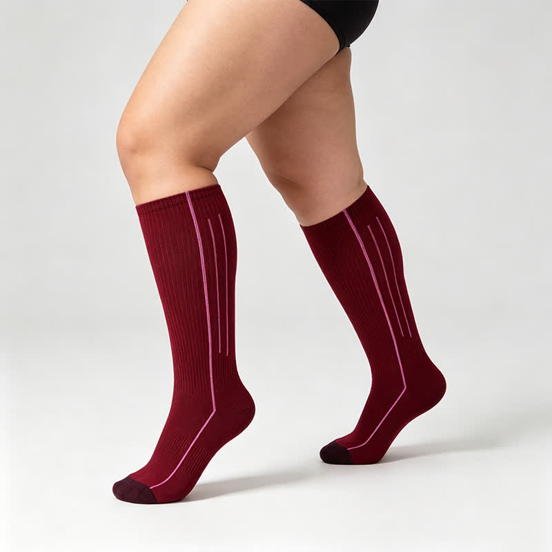 Burgundy Ribbed Compression Socks(2 Pairs) - Wine - EU35-39(US2-6) - image 0