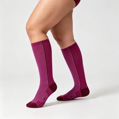 Burgundy Ribbed Compression Socks(2 Pairs) - Rose - EU35-39(US2-6) - image 1