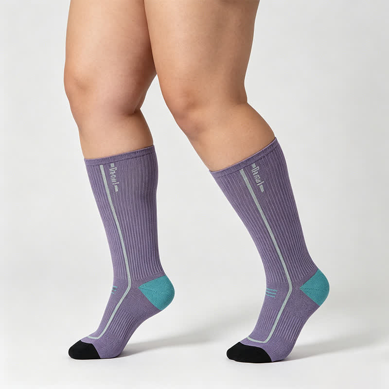 Burgundy Ribbed Compression Socks(2 Pairs) - Purple - EU35-39(US2-6) - image 2