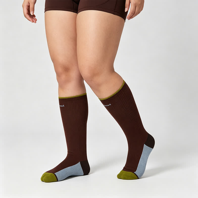 Burgundy Ribbed Compression Socks(2 Pairs) - Brown - EU35-39(US2-6) - image 3
