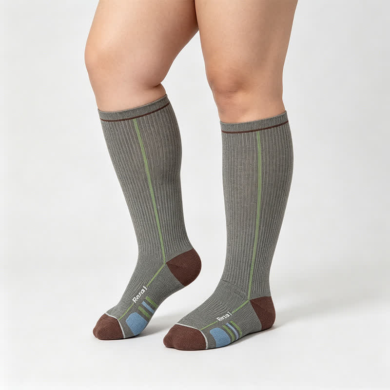 Burgundy Ribbed Compression Socks(2 Pairs) - Gray - EU35-39(US2-6) - image 5