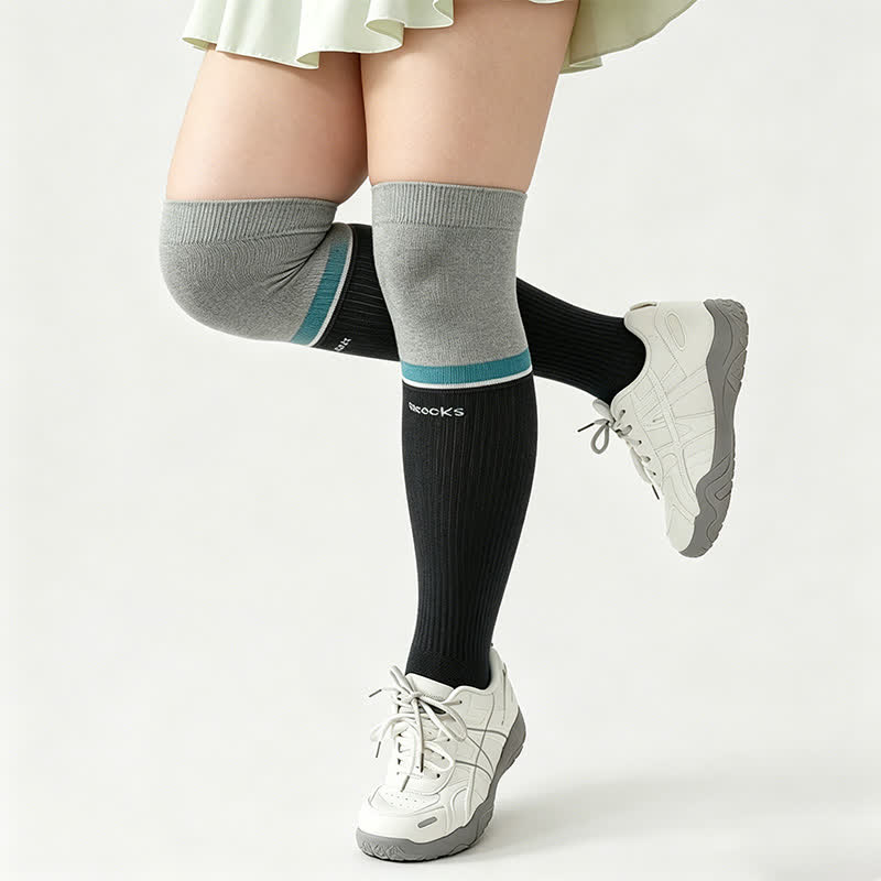 Plus Size Colorblock Ribbed Thigh High Compression Socks - Grey - EU35-40(US2-7) - image 3
