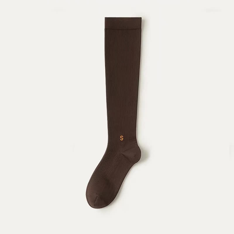 Plus Size White Ribbed Compression Socks(4 Pairs) - Dark Coffee - EU36-41(US3-7.5) - image 12