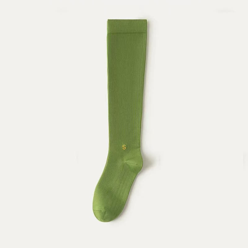 Plus Size White Ribbed Compression Socks(4 Pairs) - Green - EU36-41(US3-7.5) - image 8