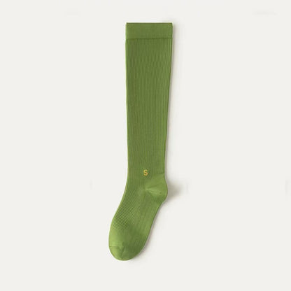 Plus Size White Ribbed Compression Socks(4 Pairs) - Green - EU36-41(US3-7.5) - image 8
