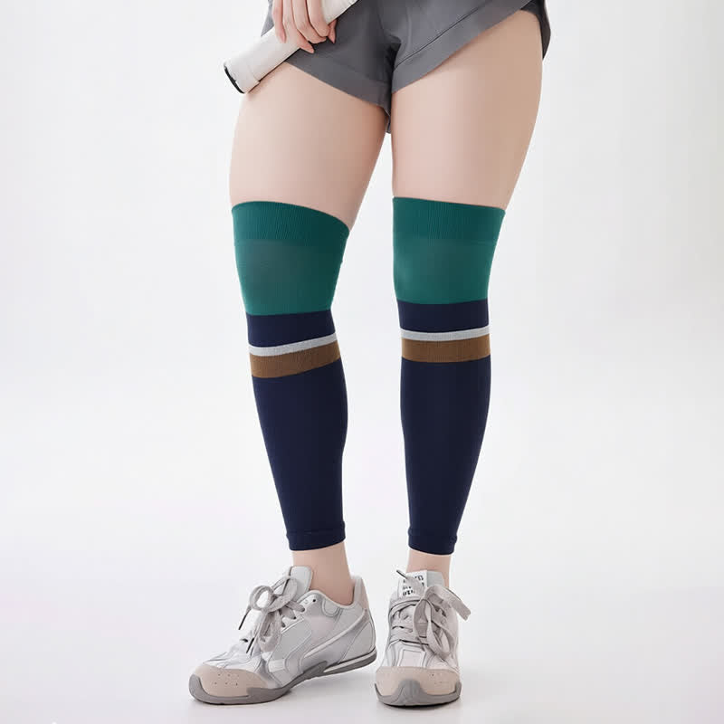 Striped Colorblock Thigh High Compression Sleeves(2 Pairs) - Blue - 3XL - image 3