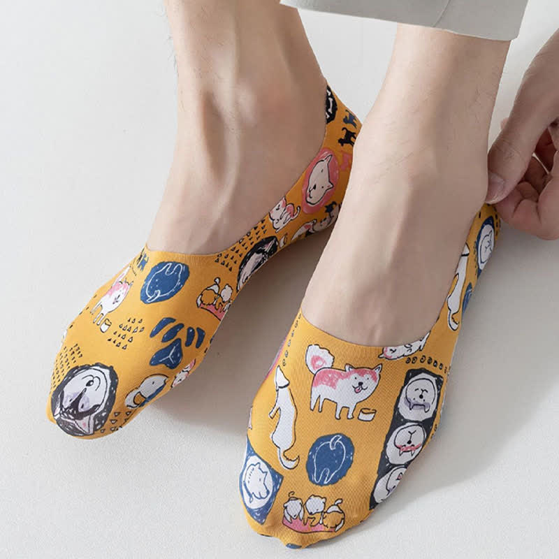 Playful Cartoon Animal Print No Show Socks(7 Pairs) - image 1