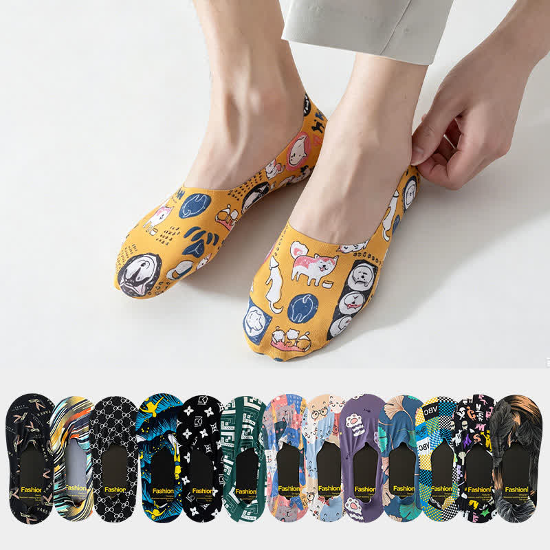 Playful Cartoon Animal Print No Show Socks(7 Pairs) - image 0