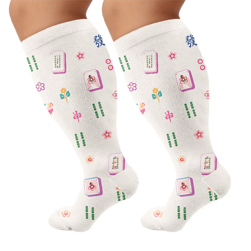 Plus Size Mahjong Inspired Compression Socks - Beige(1 Pair) - 4XL - image 8