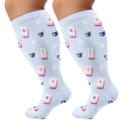 Plus Size Mahjong Inspired Compression Socks - Blue(1 Pair) - 4XL - image 6