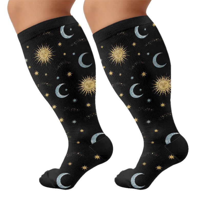 Plus Size Celestial Knit Compression Socks - Black(1 Pair) - 4XL - image 8