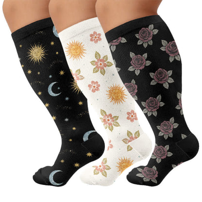 Plus Size Celestial Knit Compression Socks - Multicolor(3 Pairs) - 4XL - image 4