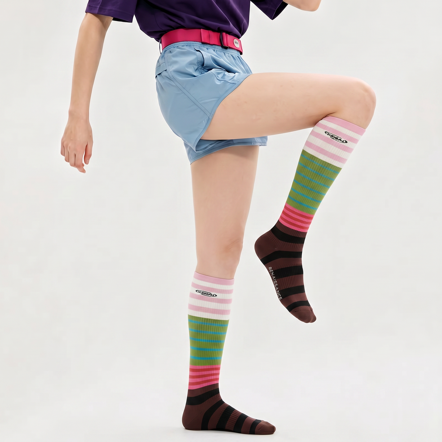 Colorblock Stripe Compression Socks(2 Pairs) - image 2
