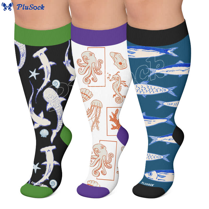 Plus Size Ocean Cartoon Compression Socks - image 0