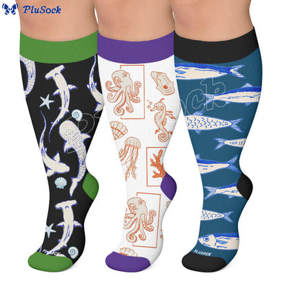 Plus Size Ocean Cartoon Compression Socks - image 0