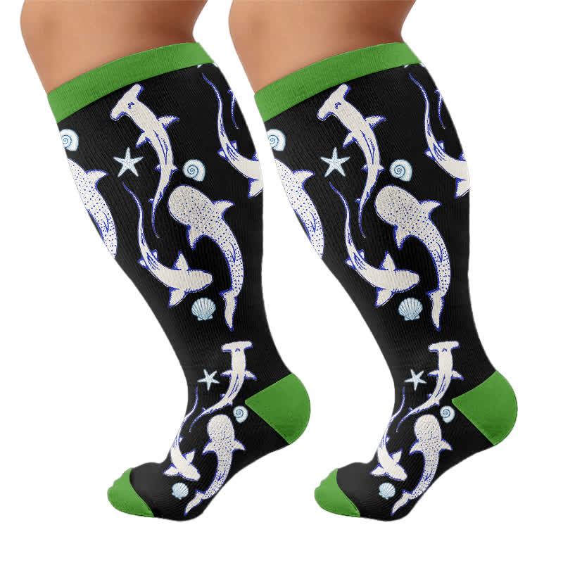 Plus Size Ocean Cartoon Compression Socks - Black(1 Pair) - 4XL - image 8