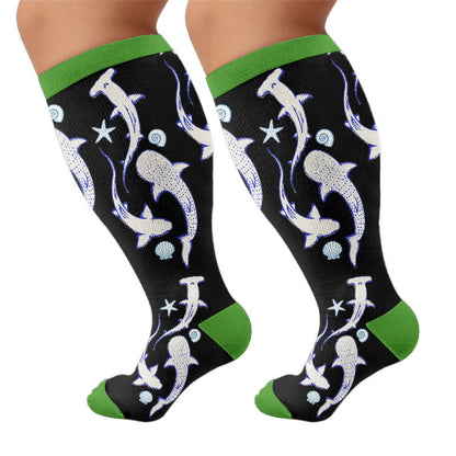 Plus Size Ocean Cartoon Compression Socks - Black(1 Pair) - 4XL - image 8