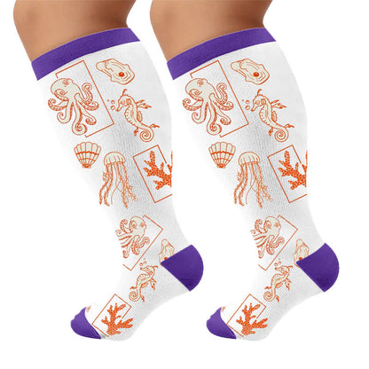 Plus Size Ocean Cartoon Compression Socks - White(1 Pair) - 4XL - image 9