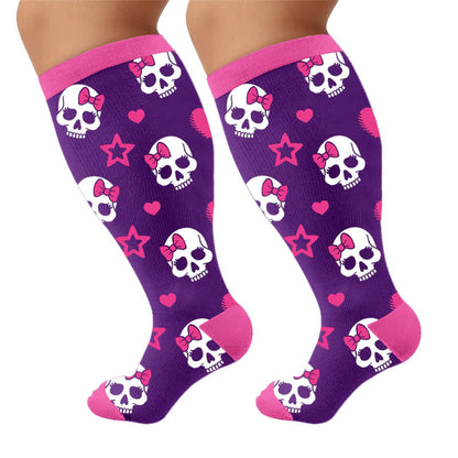 Plus Size Punk Skull Compression Socks - Purple(1 Pair) - 4XL - image 9