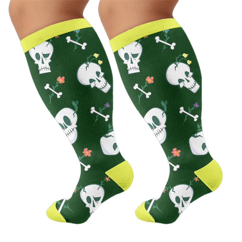 Plus Size Punk Skull Compression Socks - Green(1 Pair) - 4XL - image 8