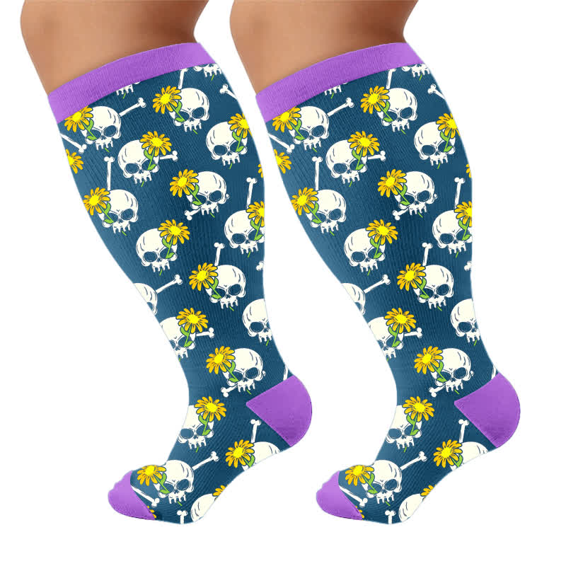 Plus Size Punk Skull Compression Socks - Blue(1 Pair) - 4XL - image 10