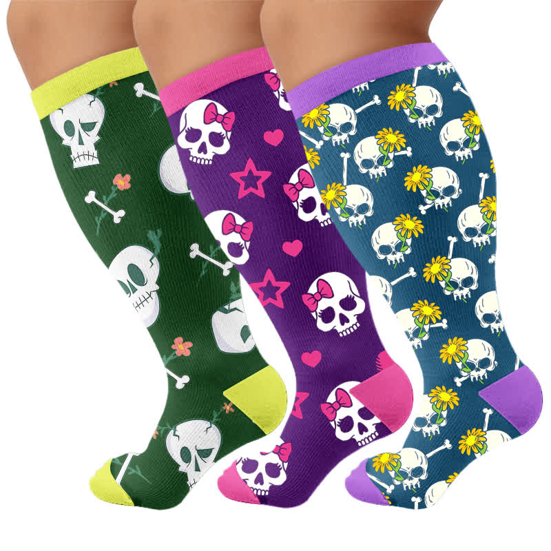 Plus Size Punk Skull Compression Socks - Multicolor(3 Pairs) - 4XL - image 4
