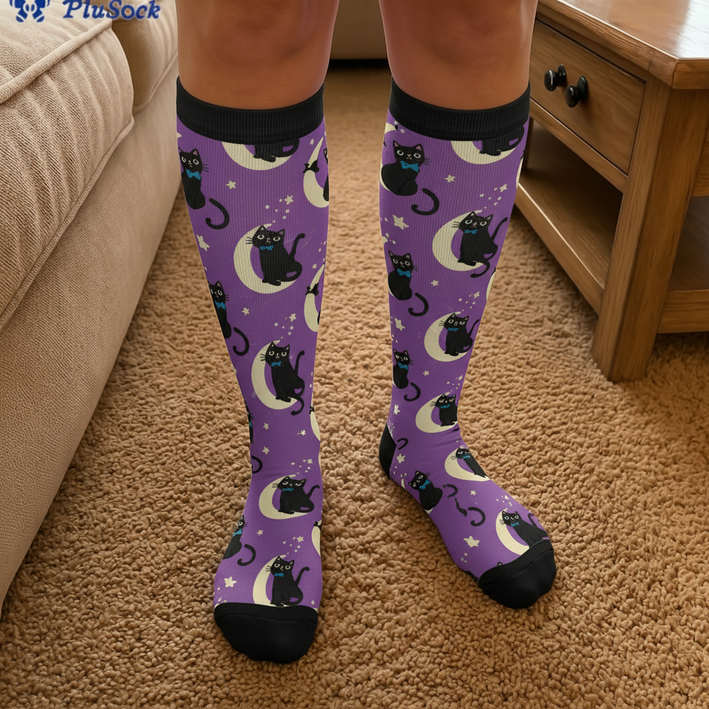Plus Size Moon Star Cat Compression Socks - image 2