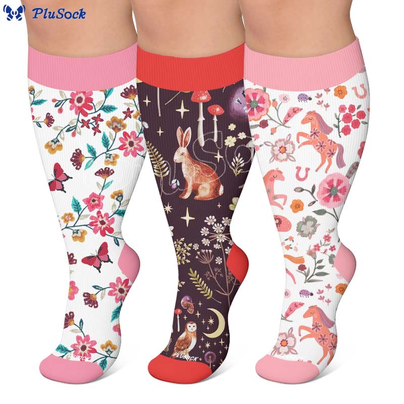 Plus Size Floral Bunny Compression Socks - image 0