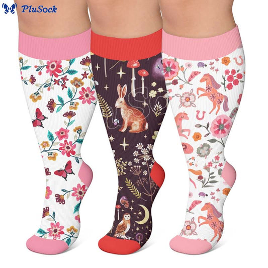 Plus Size Floral Bunny Compression Socks - image 0