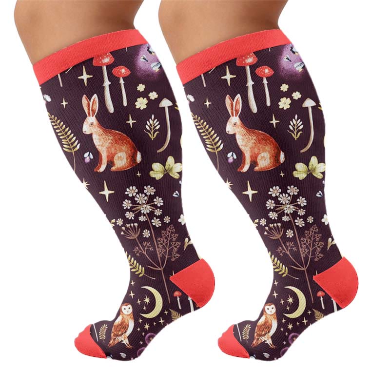 Plus Size Floral Bunny Compression Socks - Black(1 Pair) - 4XL - image 9