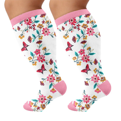 Plus Size Floral Bunny Compression Socks - Pink(1 Pair) - 4XL - image 8