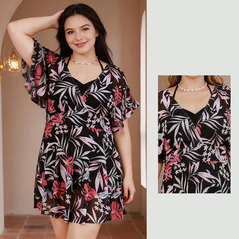Tropical Floral V Neck Swimwear - image 1