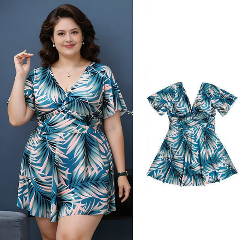 Tropical Leaf Wrap Swimwear - image 1