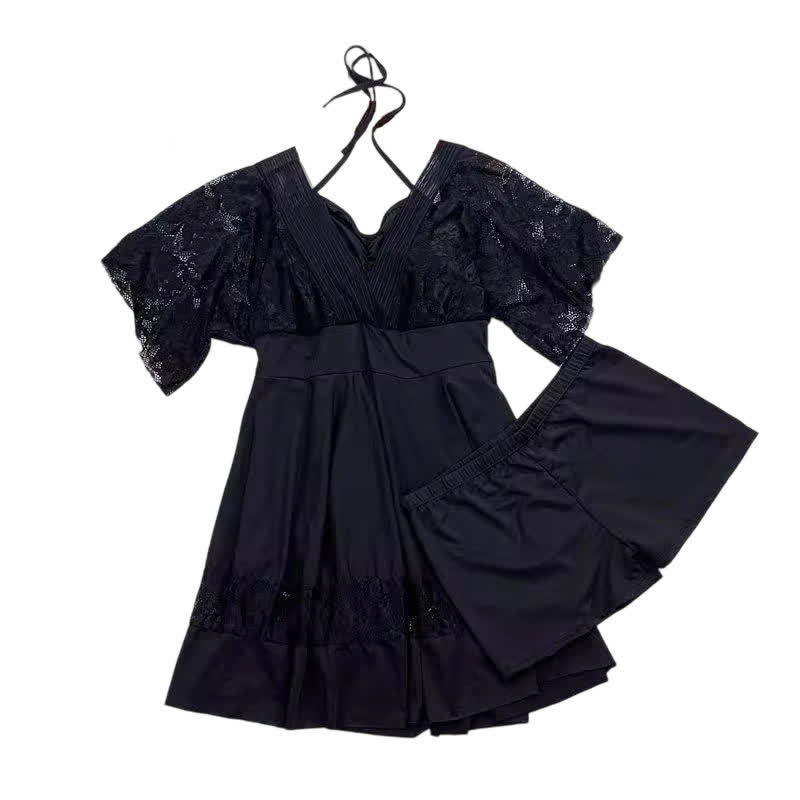 Black Lace Sleeve Swimwear Dress - image 7