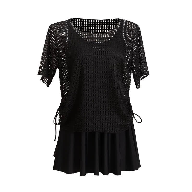 Black Mesh Skirted One Piece Swimwear - image 6
