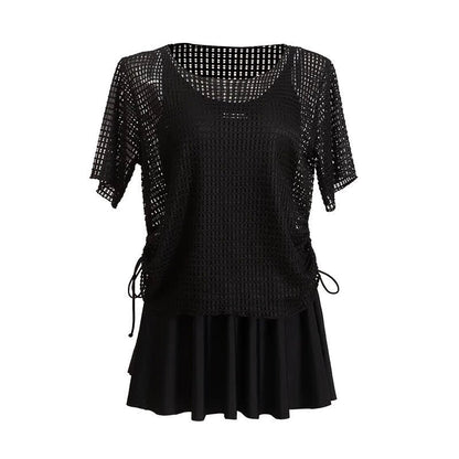 Black Mesh Skirted One Piece Swimwear - image 6