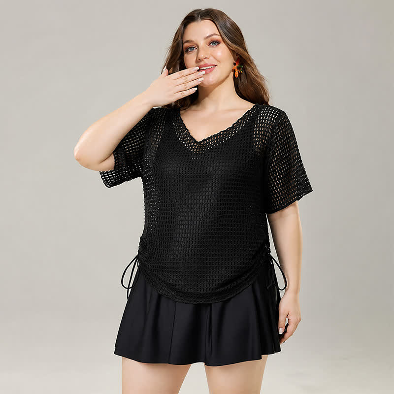 Black Mesh Skirted One Piece Swimwear - image 2